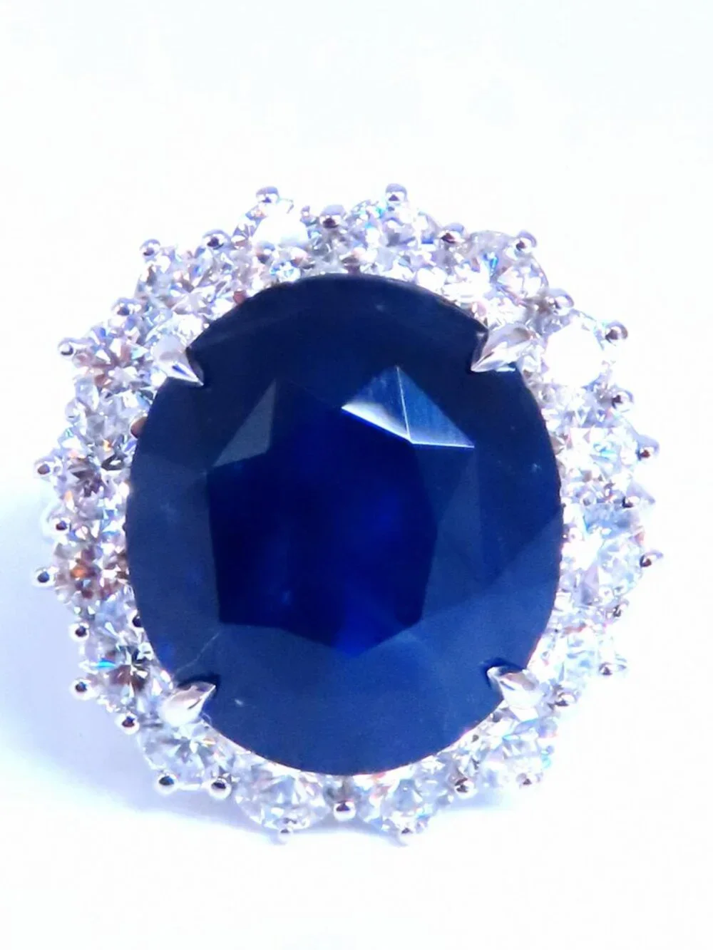 GIA Certified 15.49ct Natural Sapphire Diamonds Cluster Ring 18kt*